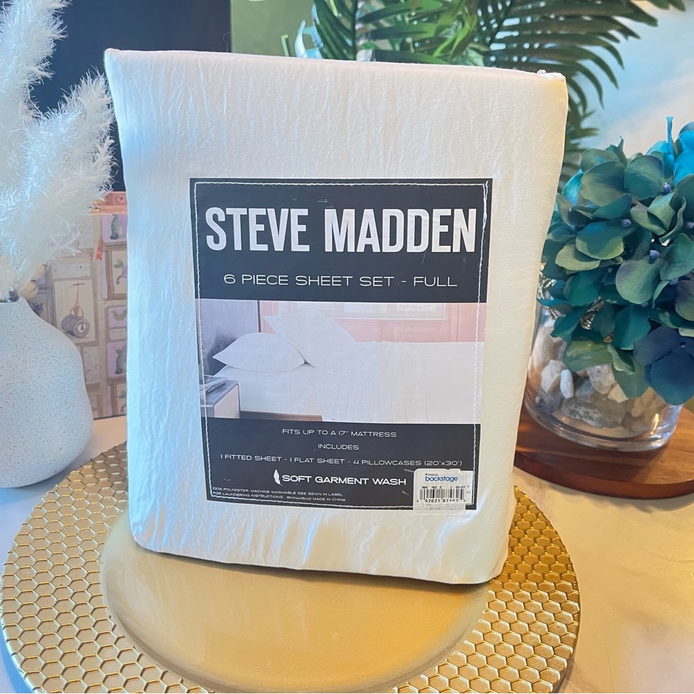 NEW Steve Madden 6 Piece Sheet Set Full Size | Soft Garment Wash White